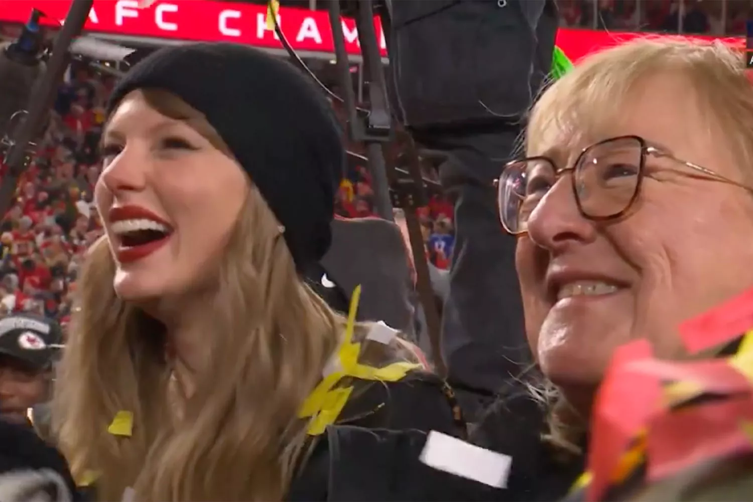 Taylor Swift Laughs and Cheers as Travis Kelce Sings 'Make a Little Love' After Clinching Super Bowl Spot